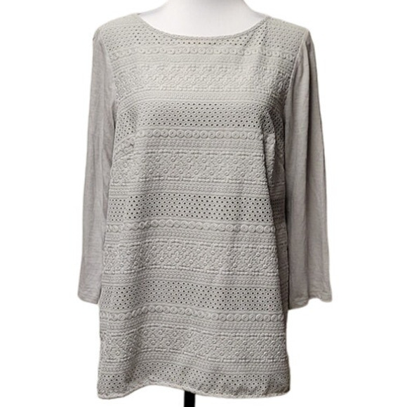 J. Jill Gray Eyelet Embroidered Cotton Tunic Top Granny Core Coastal Grandma‎  S - Picture 1 of 7